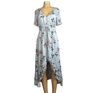 Saltwater Luxe High Low Gray Floral Print Short Sleeve Dress Size Small